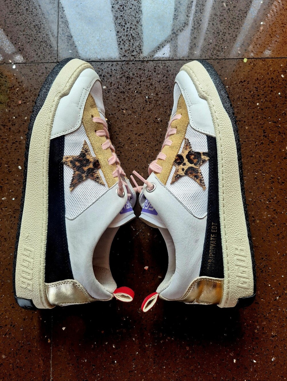 Golden Goose  Women's Sneakers with Leopard Star Accent in White, Black & Gold